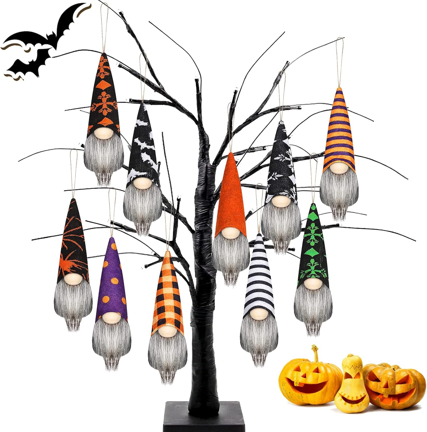 Halloween Decorations Gnome Ornaments Set of 10, Plush Hanging Gnomes Decorations, Handmade Tomte Swedish Gnomes Ornaments Fireplace Tree Hanging Scandinavian Elf Outdoor Home Table Decor