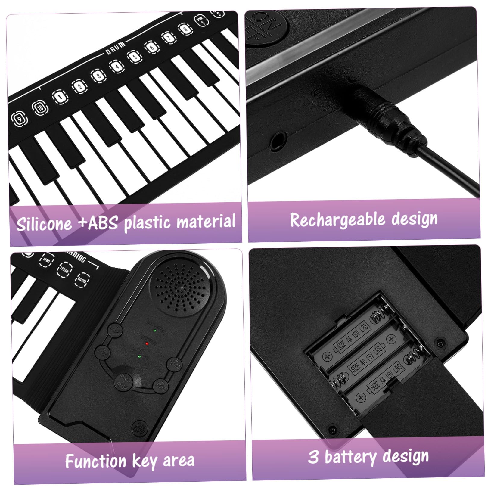 Mipcase Pianoforte Elettronico Pieghevole e Portatile con Volume Funzioni Registrazione e Ritmi Personalizzabili Tastiera Morbida per Principianti