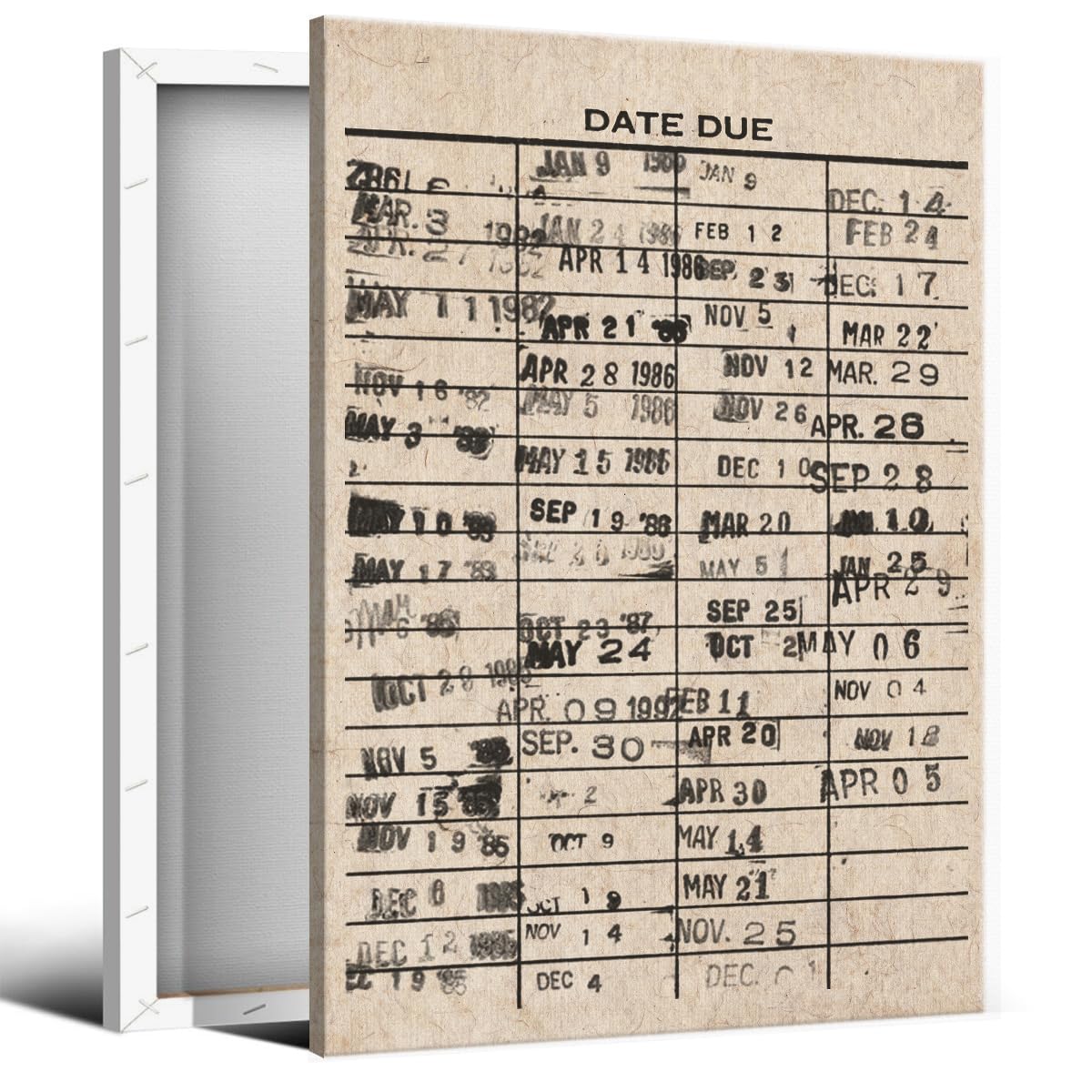 BTNXWL Book Date Due Card Wall Art, Retro Library Canvas Poster, Vintage Bookish Art Print Painting, Antique Reading Wall Decor, Rustic Reading