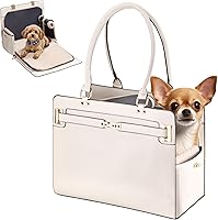 GLOBLYTE Stylish Dog Purse Carrier for Small Dogs - Foldable Airline Approved Pet Tote Bag with Safety Leash & Washable Cushion (White)
