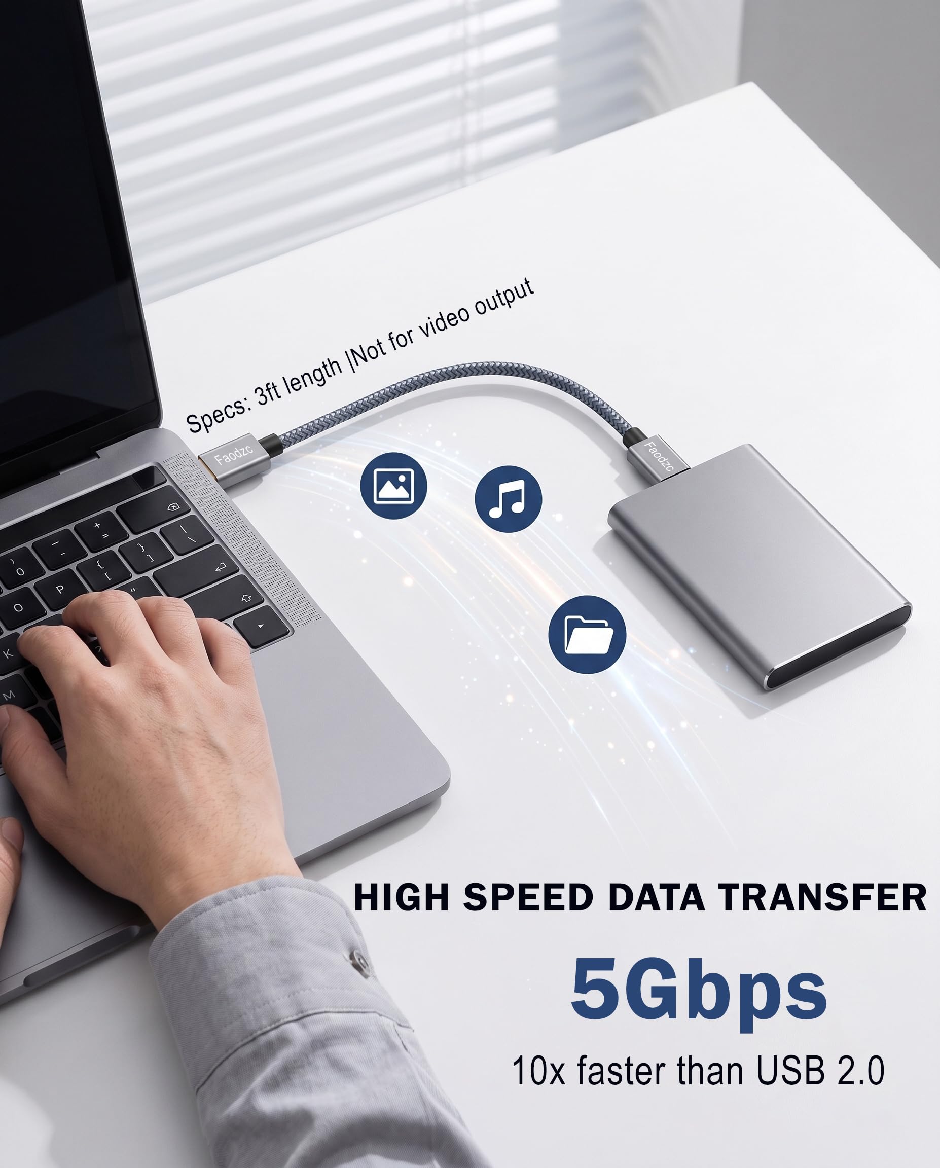 Cavo USB 3.0 da maschio A a maschio A – 0,3 m in nylon intrecciato a doppia estremità compatibile con custodie per hard disk, lettori DVD, computer portatili