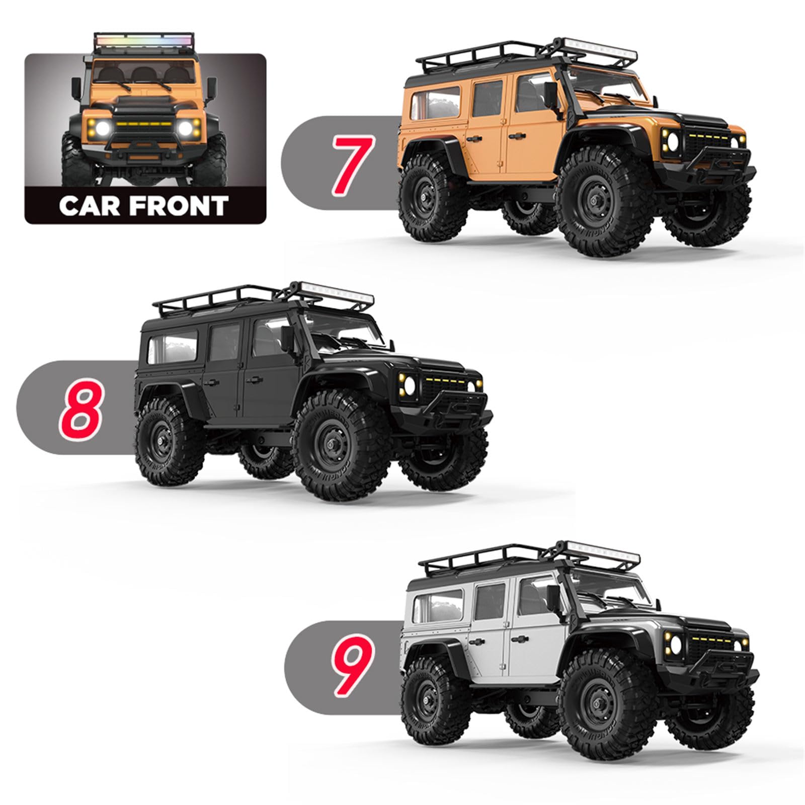 4WD Modèle Crawler Chariot à télécommande Échelle 1/16 Véhicule tout-terrain avec lumière de toit LED Jouet de compétition pour adulte