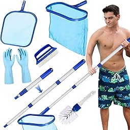 Kit de Piscine Nettoyage, Épuisette de Surface Piscine et Epuisette Piscine Fond, Filet de Piscine Maille Fine avec Manche Télescopique en Aluminium, pour Piscines, Spas, Fontaine, Étang