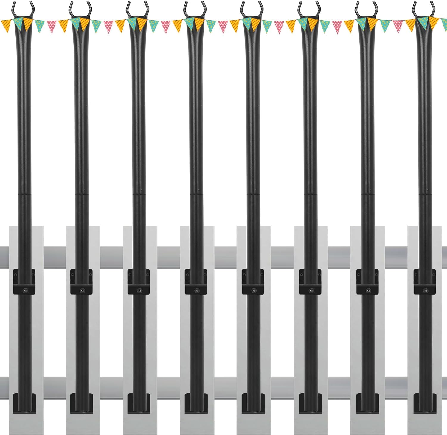 FAHKNS 8 Pack 5FT String Light Poles for Deck, Outdoor Metal Deck Light Poles with Fixing Clips, Hanging Light Poles for Patio Garden Yard Fence Porch Decor