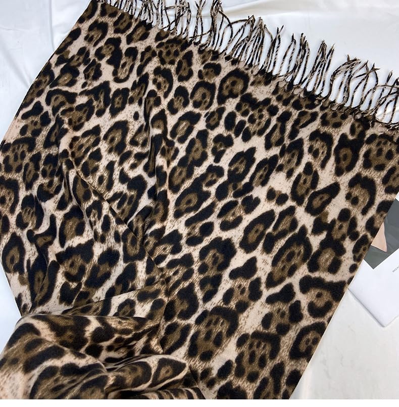 Women Leopard Print Scarf for Cold Weather - Soft Warm Shawls Scarves with Tassels(74.8''*23.62')3