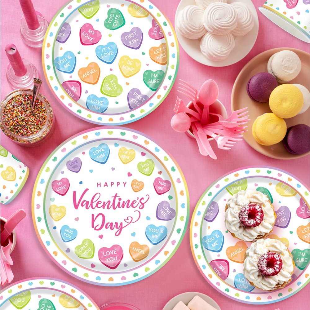 140Pcs Colorful Valentine's Day Party Decorations Tableware Conversation Heart Plates and Napkins Valentine's Day Party Supplies Heart Paper Plates for Couples Dates Wedding Party Decor,Serve 20 Guest - Image 7