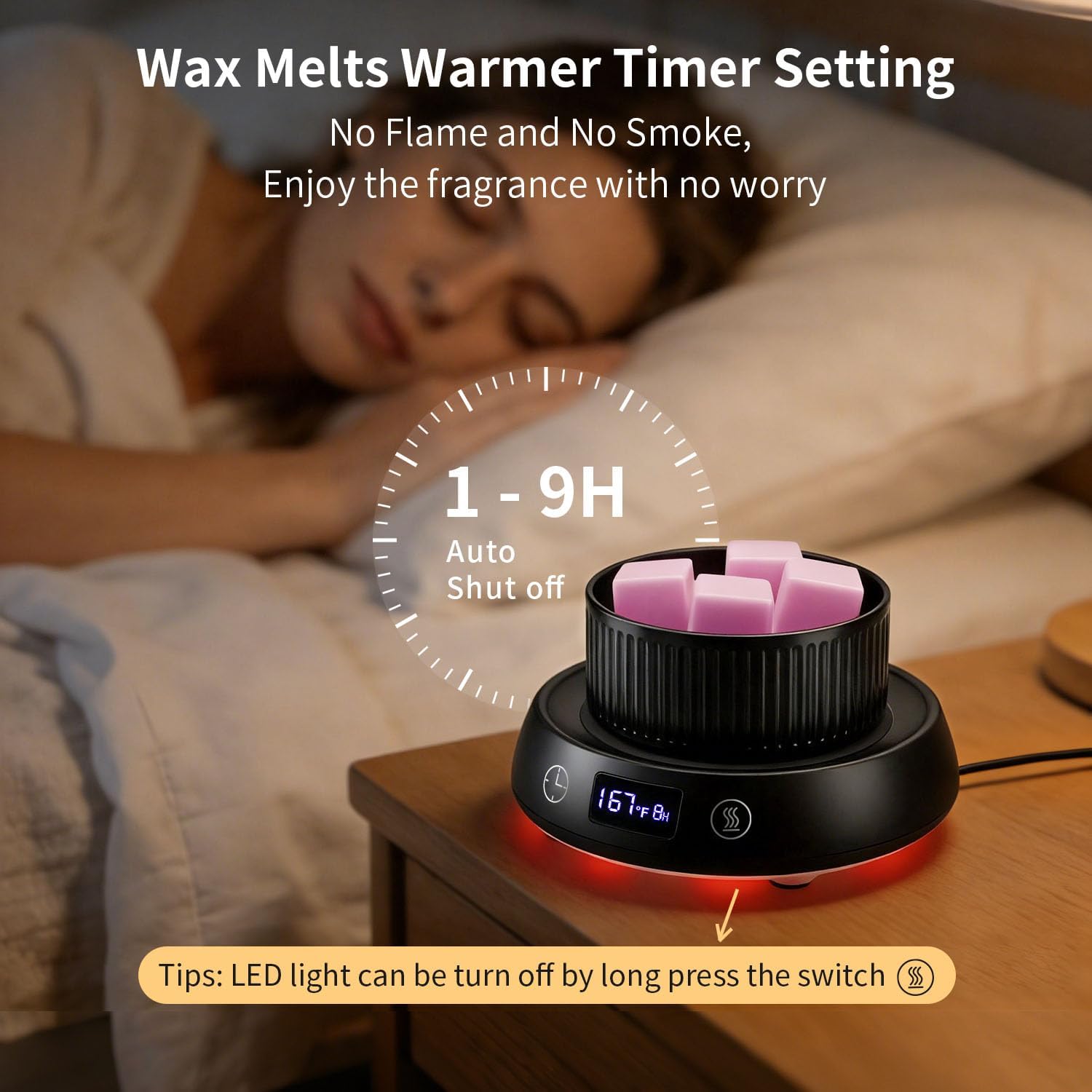 4-in-1 Wax Melt Warmer, Candle Warmer with Delay Start Timer, Fragrance Scented Wax Melter Wax Cube Warmer with 3 Color Light for Home Bedroom Spa Office, 8H Auto Shut Off (Black)