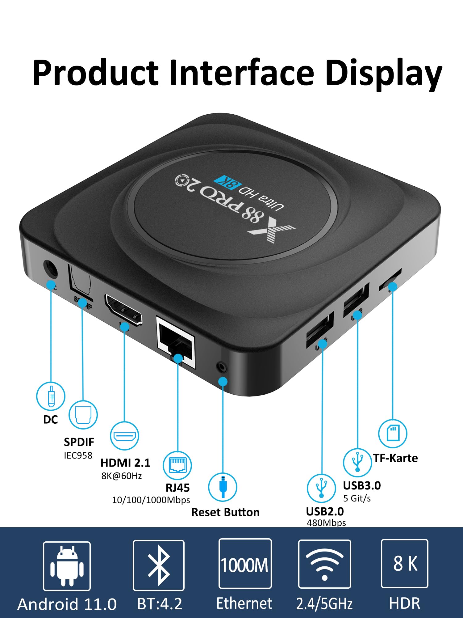 GREVA X88 8K UHD TV Box 8GB 64GB Smart TV Box Android - Dettaglio
