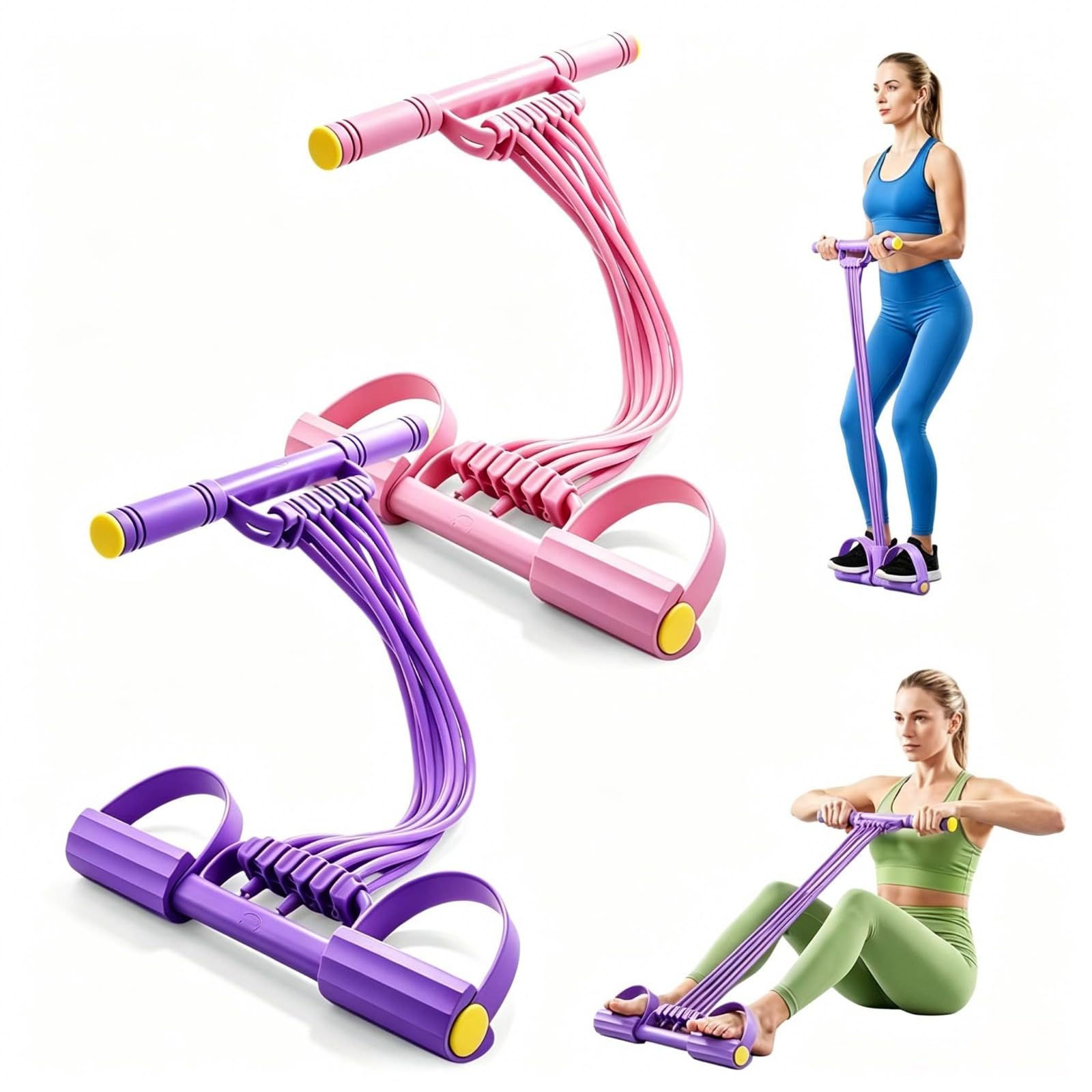 Widerstandsbänder mit Griff, 3-in-1 Multifunktions Expander 8 Röhren Resistance Bands, Fitnessbänder Fuß Zugband, Ganzkörpertrainer für Elastische Zugseil Leg Exerciser für Yoga Fitness