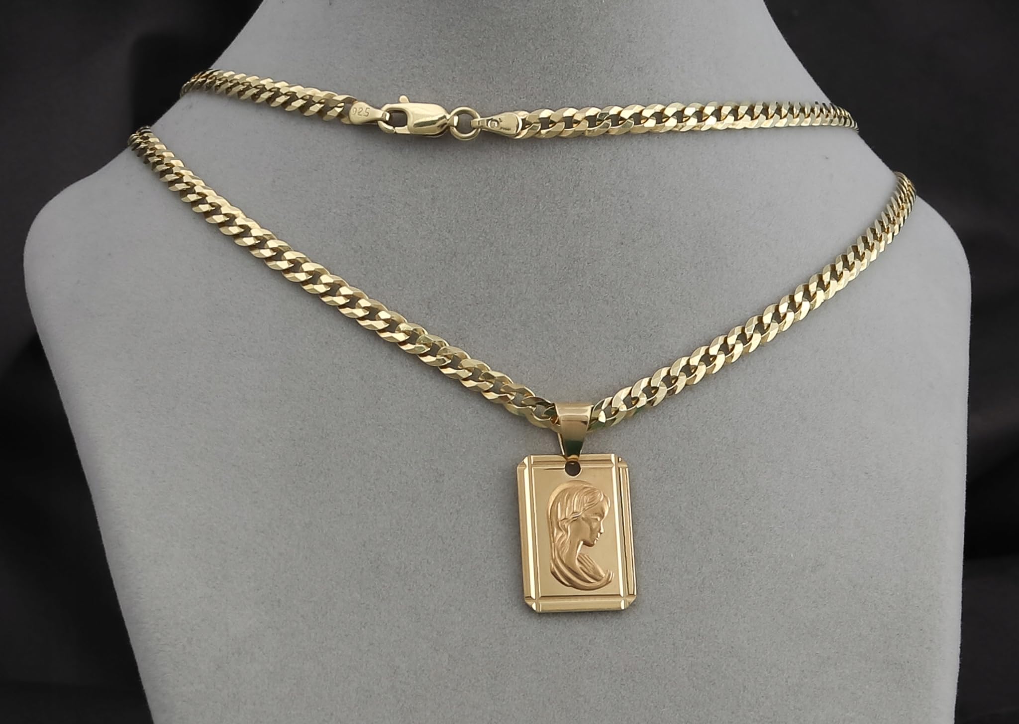 Amor Luxury Złoty łańcuszek męski 585, złoty naszyjnik męski z medalionem 925/585 naszyjnik męski - krzyż chrześcijański cudowny medal religijny, Maryja Panna, naszyjnik, biżuteria męska, 55 cm,