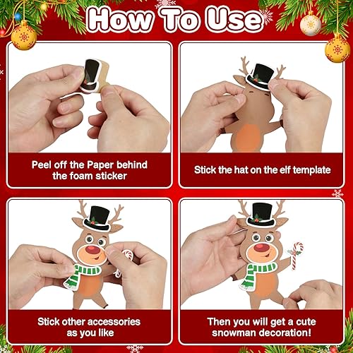Miniatura 3 de Fennoral Paquete de 12 manualidades de renos para niños, calcomanías de espuma de reno, adornos de manualidades de Navidad para niños y niñas,