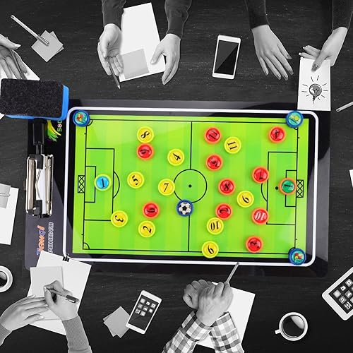 Miniatura 3 de Tbest Portapapeles de fútbol para tablero, tablero magnético con marcador y cremallera de borrado en seco para entrenamiento de competencia,