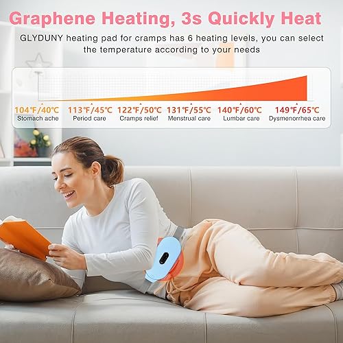 Miniatura 2 de Almohadillas térmicas portátiles para calambres, masajeador de calambres menstruales con 6 niveles de calor y 6 modos de masaje, kit de período,