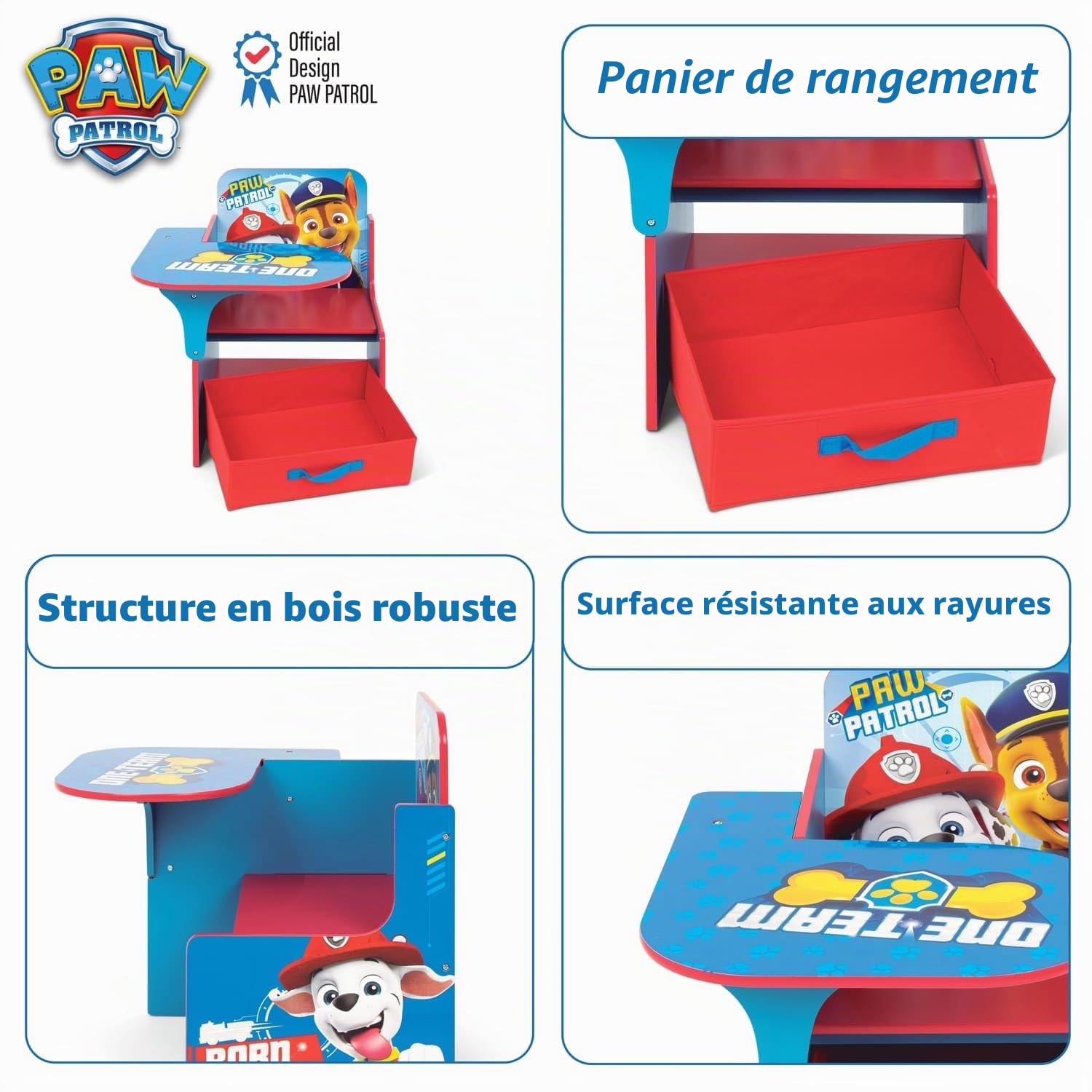 ARDITEX - Chaise-Bureau Enfant en Bois avec bac Textile de La Pat’ Patrouille Paw Patrol - 62x30x60cm - Couleur Bleue - Idéal pour Les Loisirs créatifs, Les devoirs ou Le Jeu.