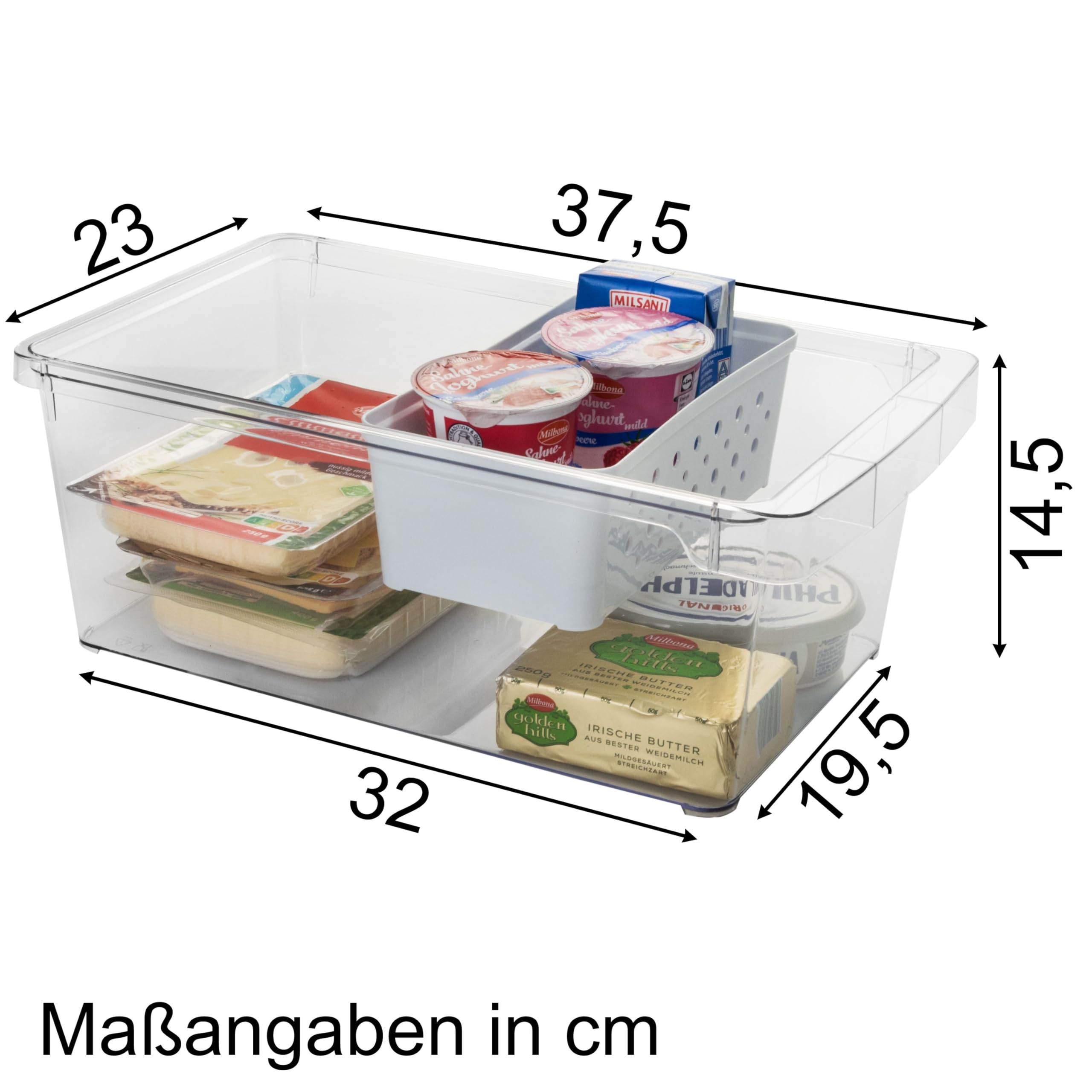 4x Kühlschrank-Organizer Körbchen 37x23x14,5cm durchsichtig transparent Box