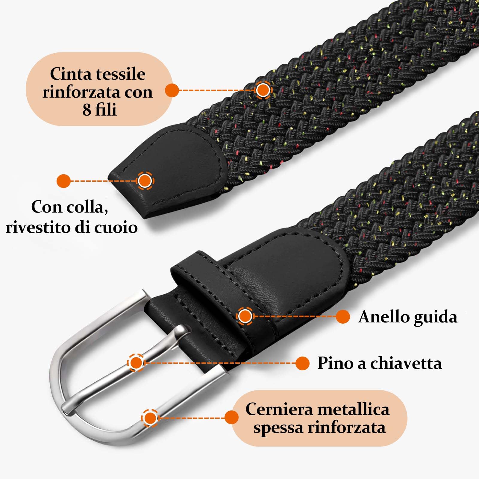TANGCHAO Cintura Elastica Intrecciata per Uomo e Donna Cinturino Elastica Intrecciata con Fibbia in Lega di Zinco 33mm (1.25") Colori Multipli