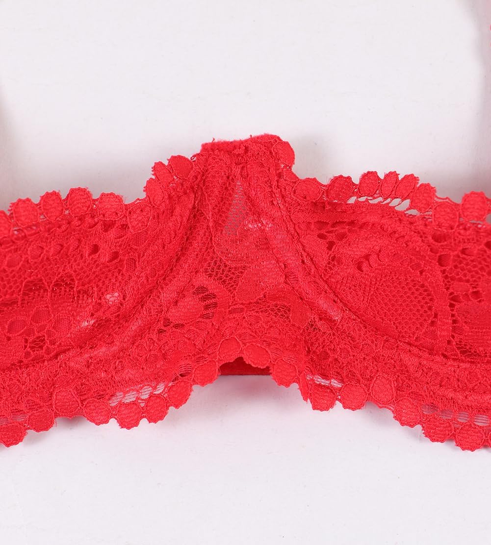 Sexy See Through Lingerie Set for Women, Sheer Lace Push Up Bra & Panty 2-Piece, 1/4 Cup Demi Bra - Image 5