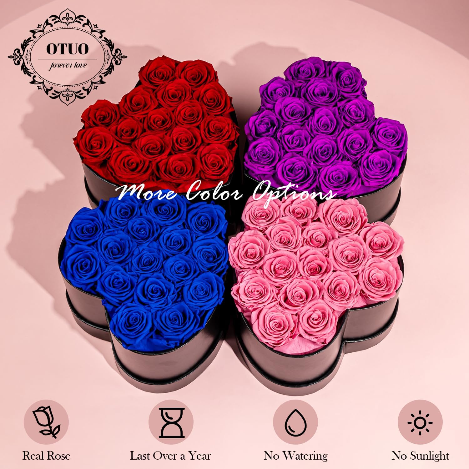 16 Preserved Roses in Heart-Shaped Box, Flowers for Delivery Prime Last up 2 Years, Real Forever Flowers for Wife, Girlfriend, Mother, Eternal Roses for Anniversary - Pink - Image 3