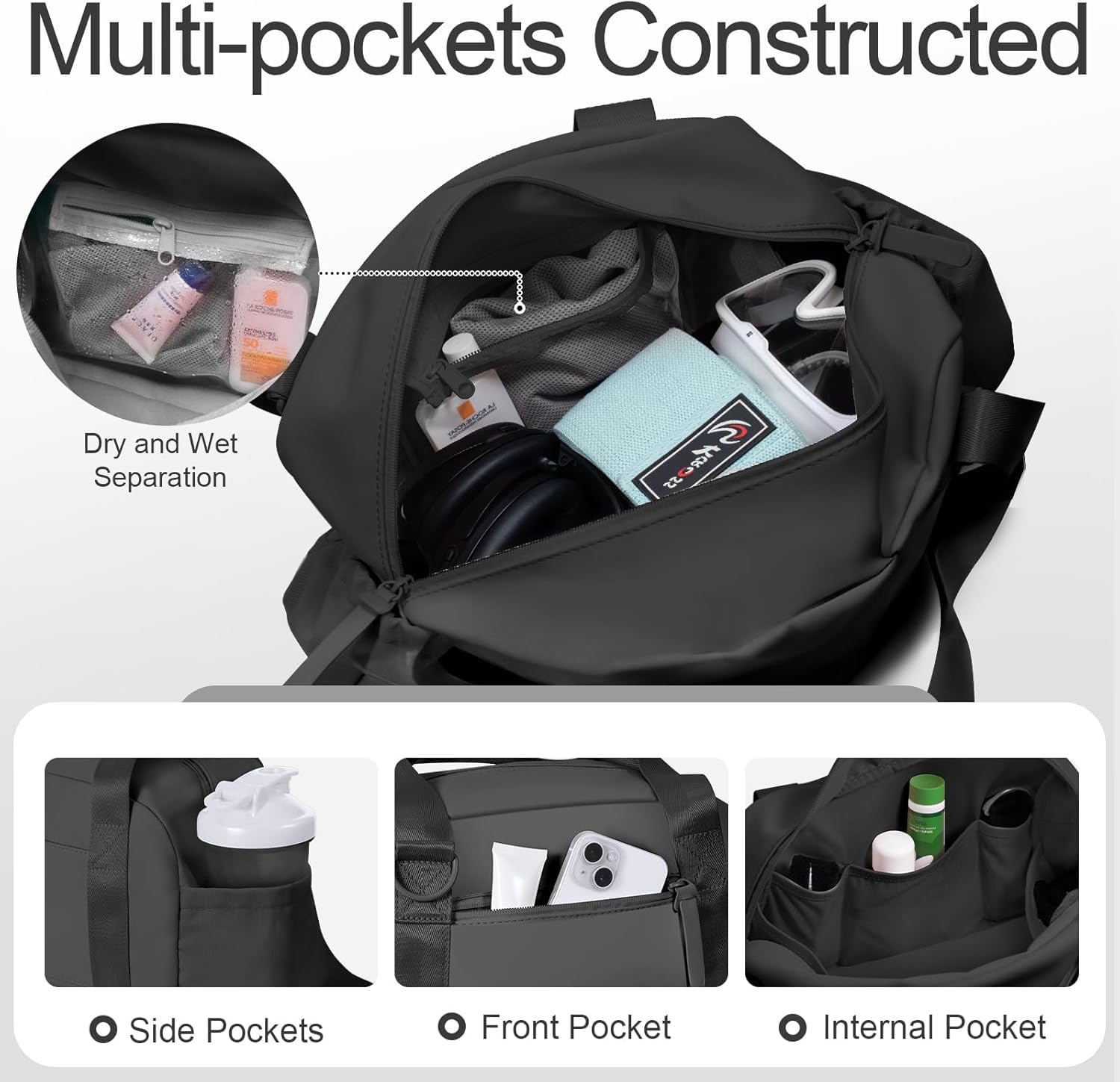 Pequeña bolsa de gimnasio para mujeres y hombres, mini bolsa de lona para viajes y deportes, Negro -, Moda