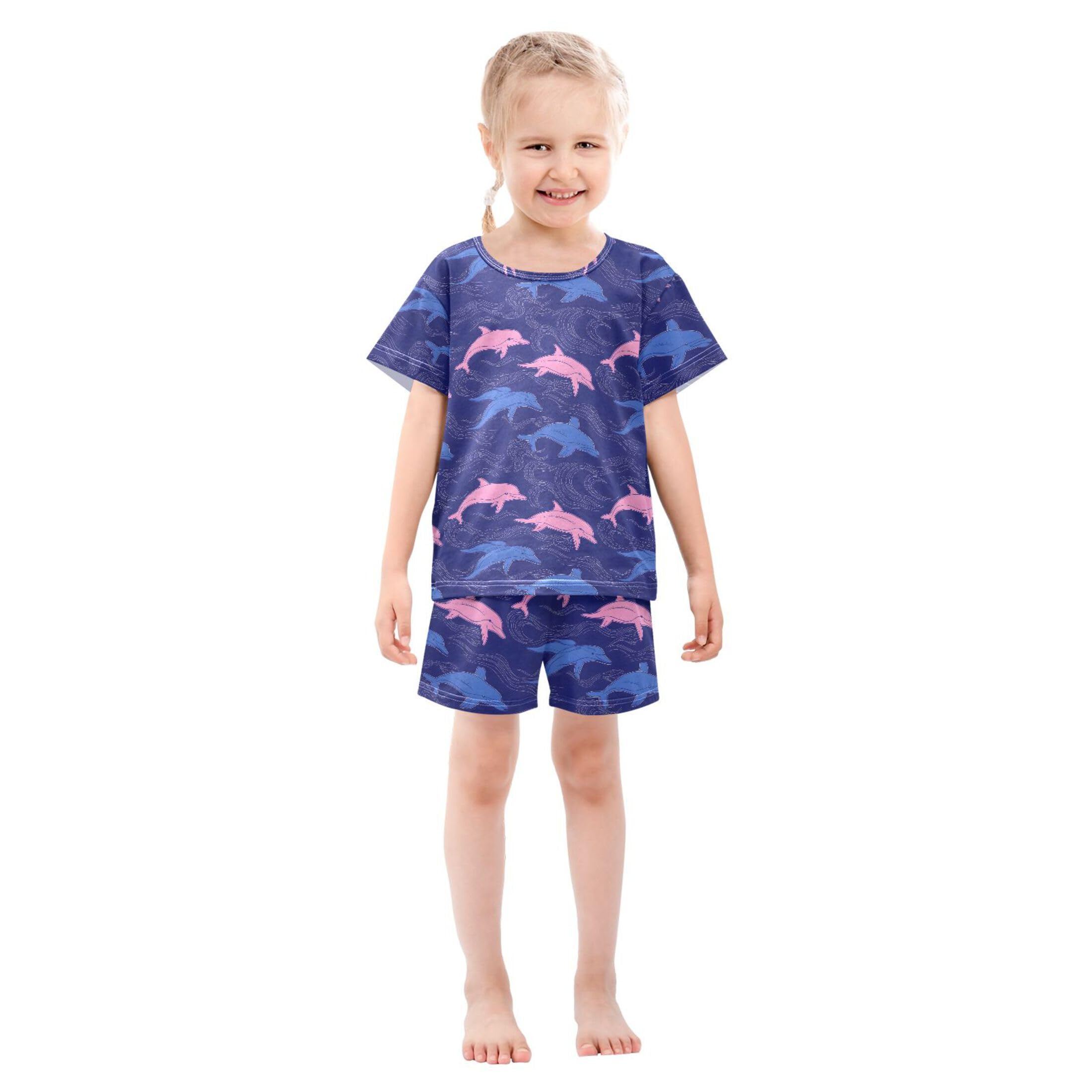 UMIRIKO Dolphins Wave Summer Short Sleeve Pajamas Sleepwear PJ Set B0403829