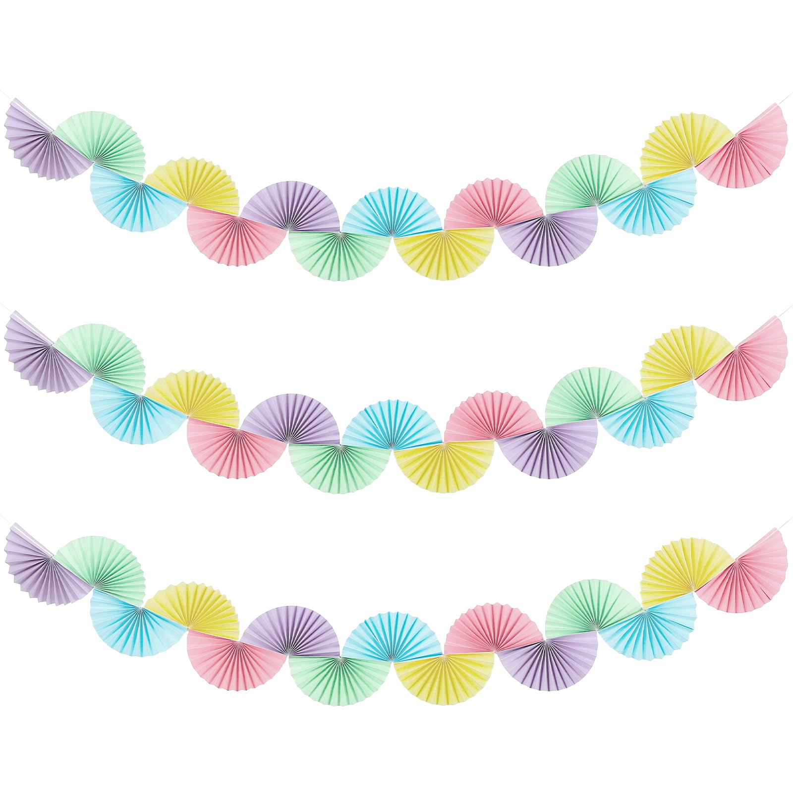 3 Pack Pastel Paper Fan Garland 15.6ft Hanging Decor