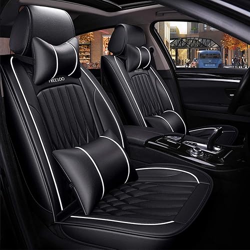 Miniatura 1 de FREESOO - Funda y cojines de piel sintética para asientos de auto, juego completo de fundas de asiento de auto para los 5 asientos del vehículo,