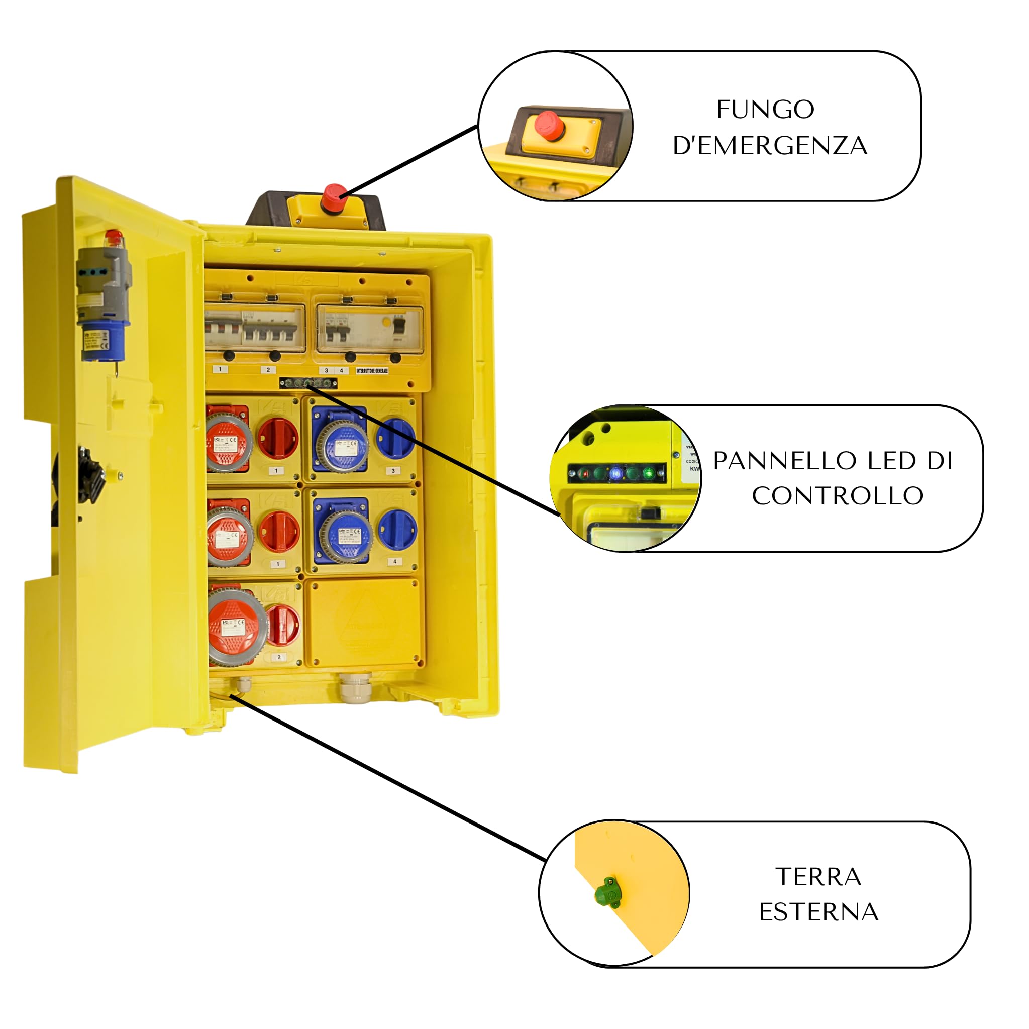 ELETTROWATT - Quadro Elettrico da Cantiere 63A 35kW IP65 – Prese Industriali CEE Antipolvere e Impermeabile 230V 3P+N+T Alta Resistenza, Sicurezza Garantita per Cantieri, Officine, Ambienti di Lavoro.