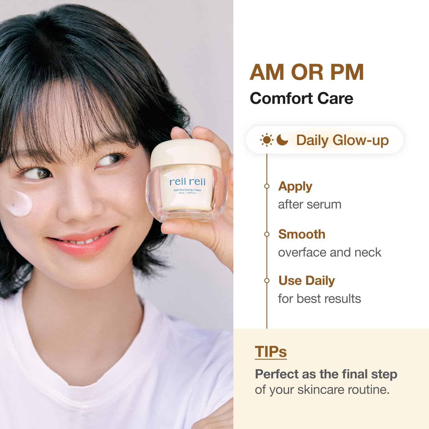 Gold Rice Energy Cream with Peptide & Hyaluronic Acid, Vegan Korean Moisturizer