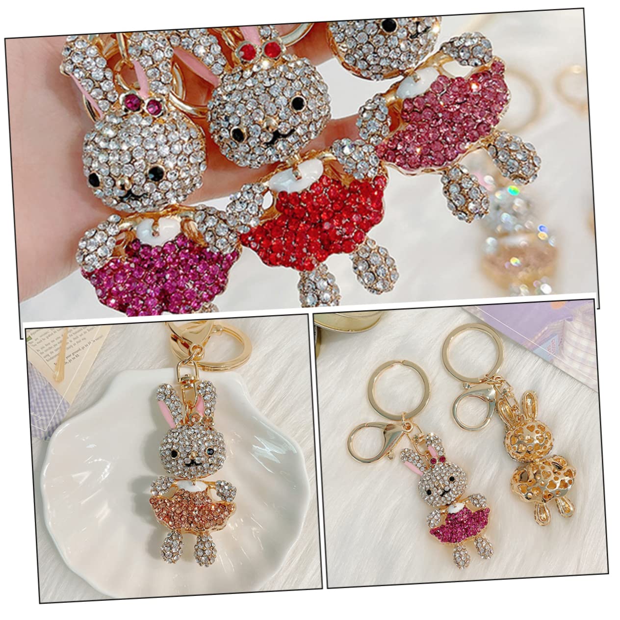 SHERCHPRY 4piezas Llavero De Conejo De Cristal Rhinestones Adorno Para Bolso Accesorio Ligero y Atractivo Para Claves y Mochilas Diseño Elegante y Moderna Decoración