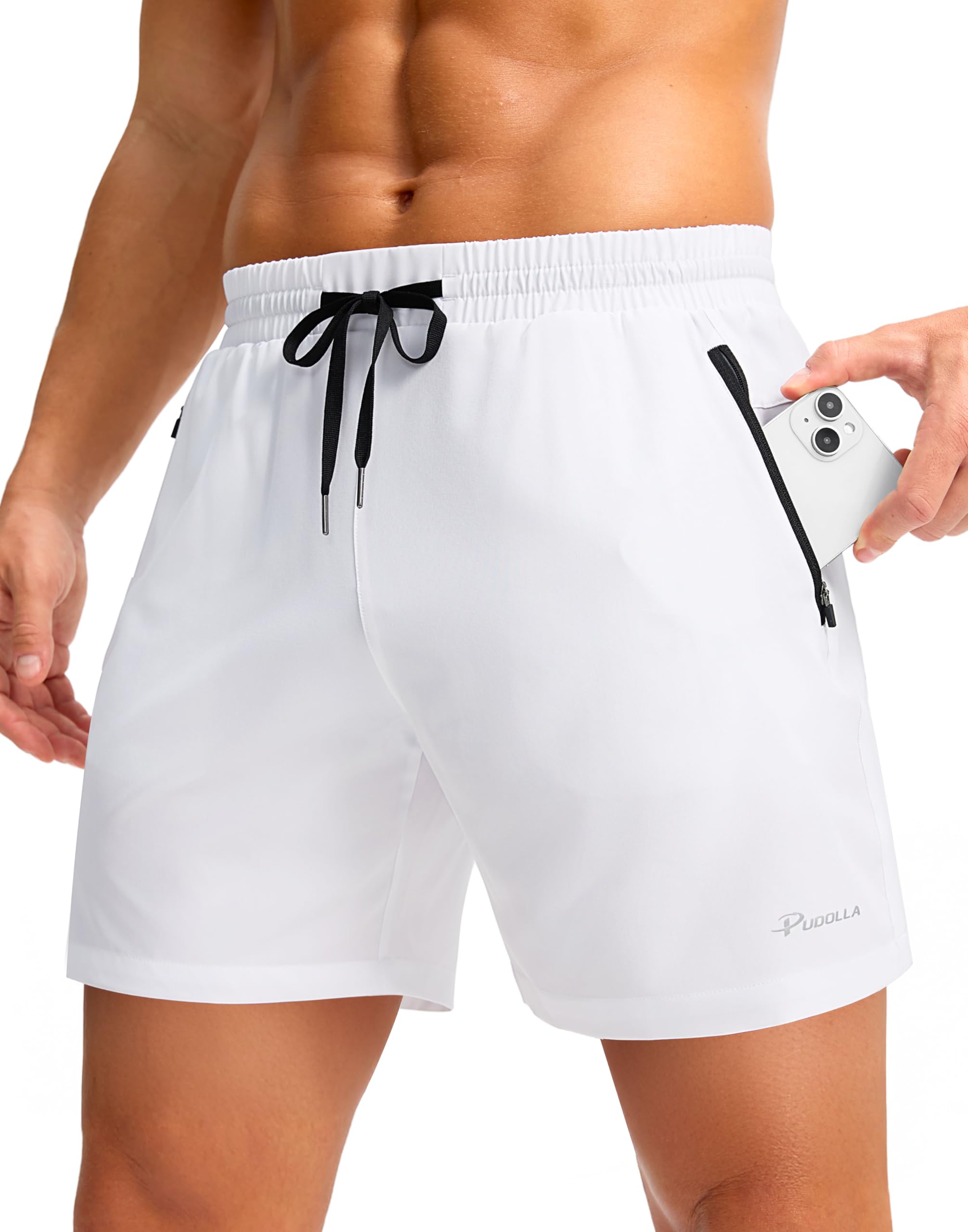 Pudolla Men's Running Gym Shorts with Zipper Pockets 5"/7"/ Lightweight Quick Dry Running Workout Athletic Short