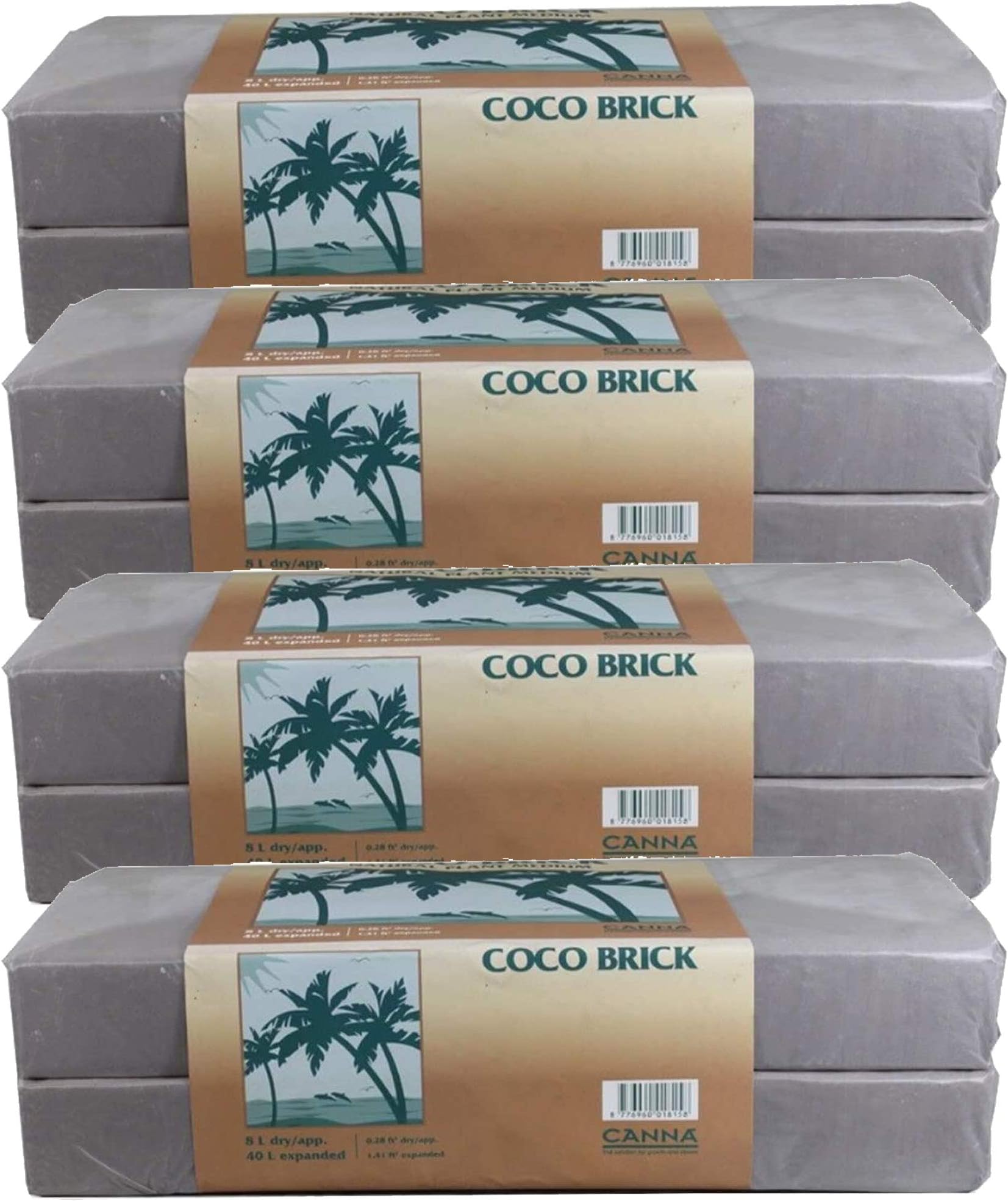 Canna Coco Brick 40L Expandable Natural Plant Medium Soil Substrate, 40 Liter Expanded - 8 Liter Dry, Reusable (4)