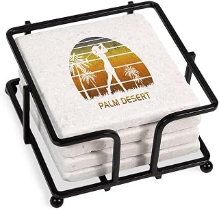CafePress Retro Palm Desert Women'S Golf Go Tumbled Stone - Set of 4 Coasters Set of 4 w/holder