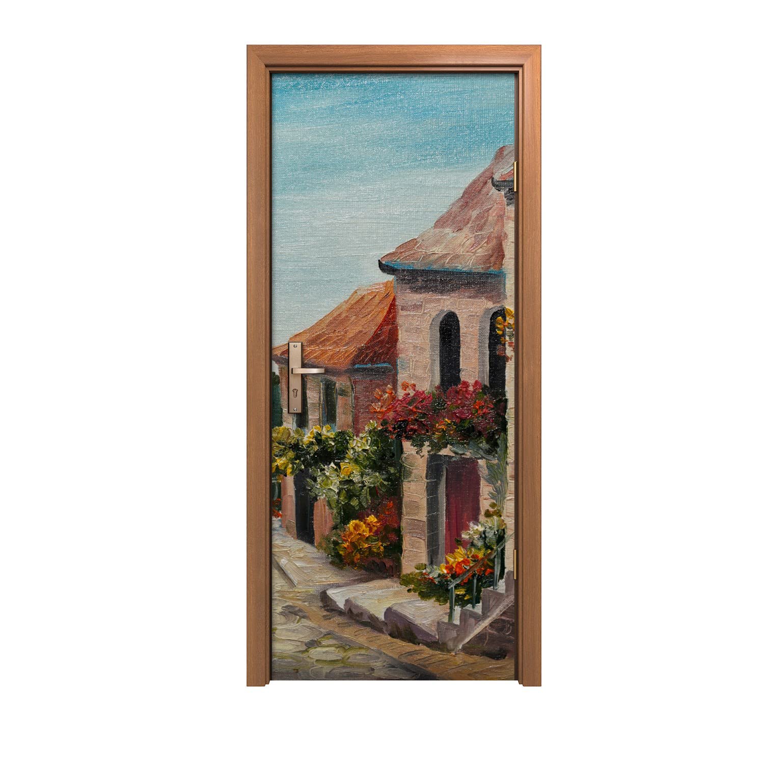 Autocollant de porte 90x200cm décoration murale design bâtiments de la ville