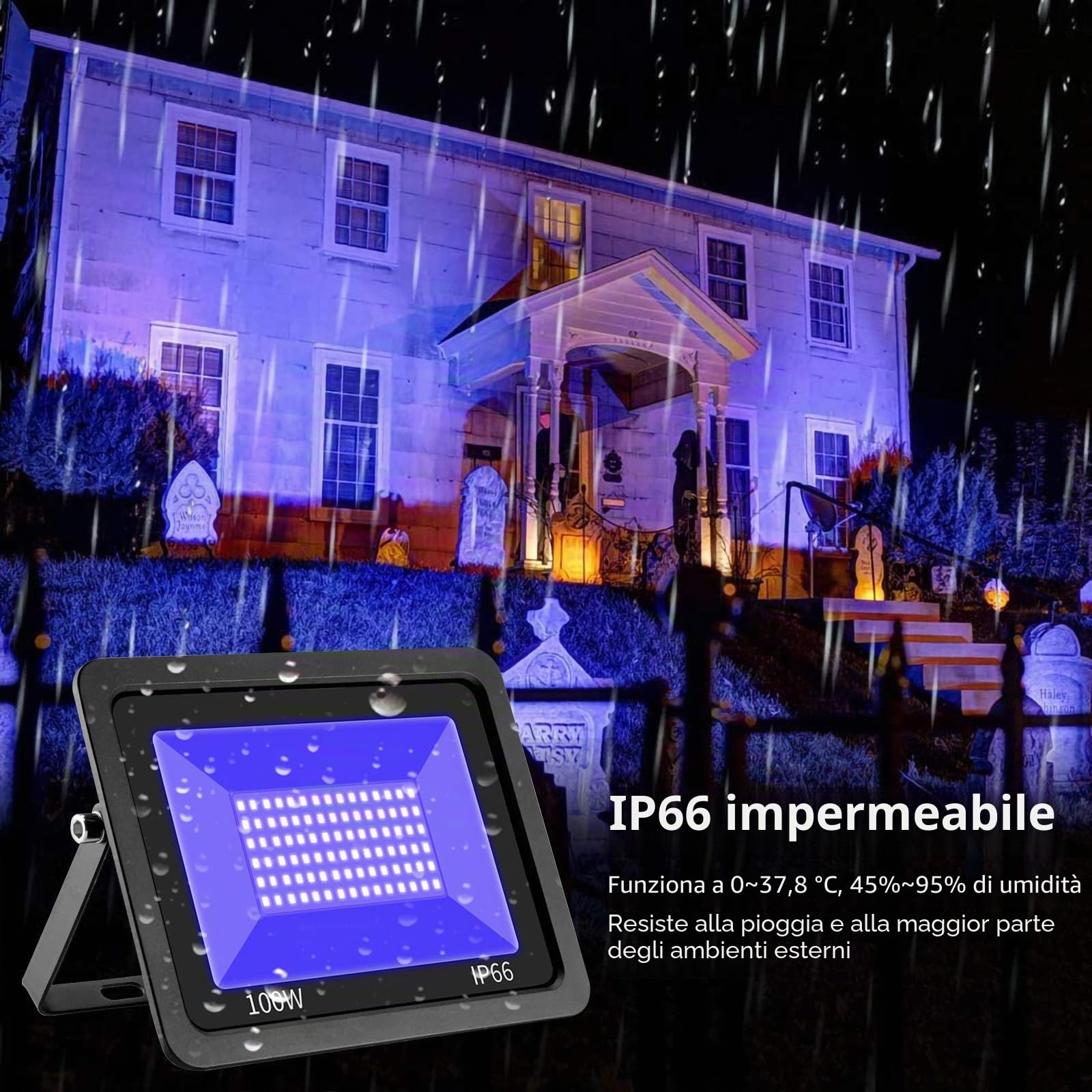 365nm LED Luce Proiettore Luce Nera Blacklight di 100W, lampada UV effetto della luce ultravioletta impermeabile con l'interruttore acceso/spento per il partito, il DJ, la fase IP66