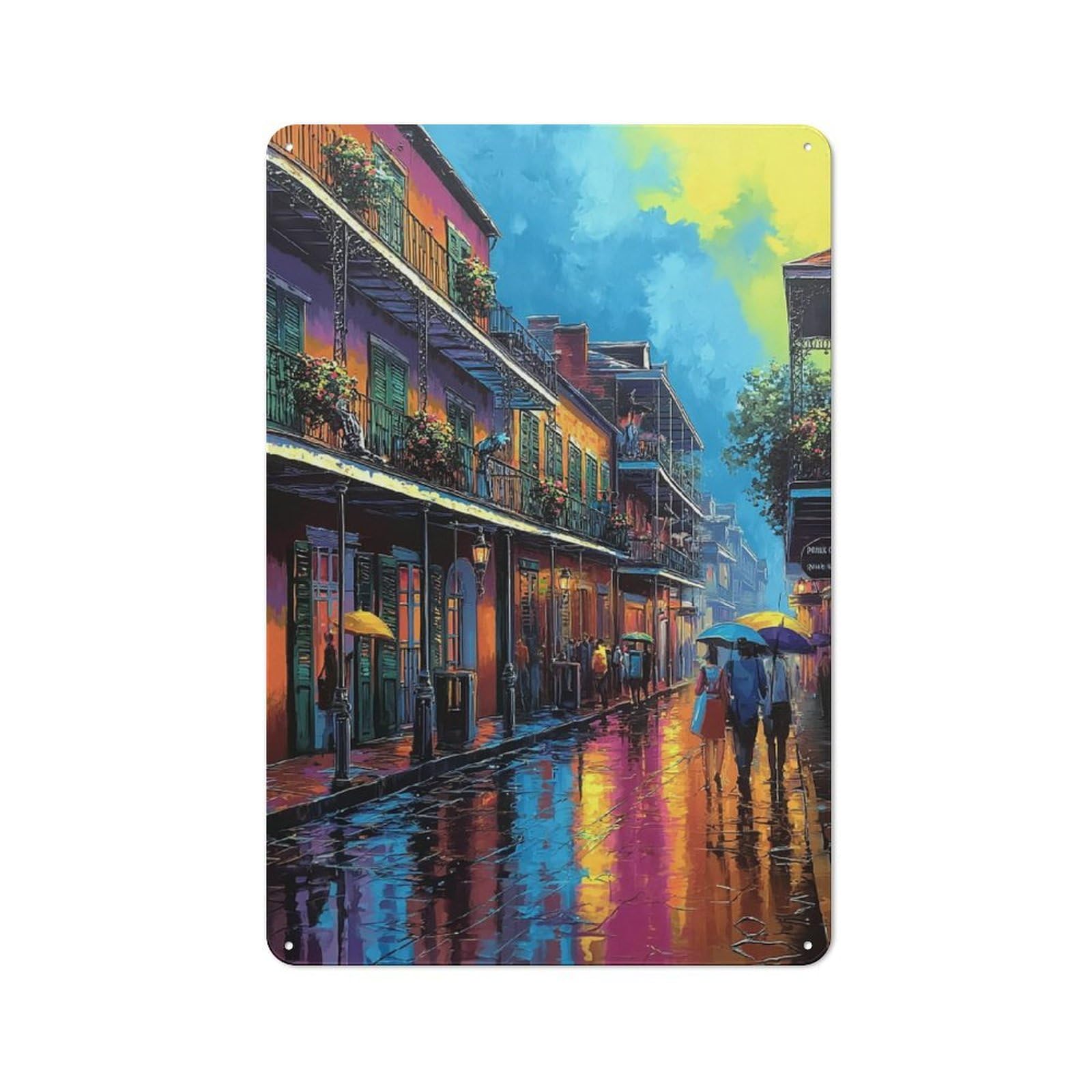 Junmoney Rainy Street Reflections Tin Sign 30X20cm With For Workshop Wall, Retro Decor, For Metal Sign Collectors, For Cafés, Pubs And Restaurants