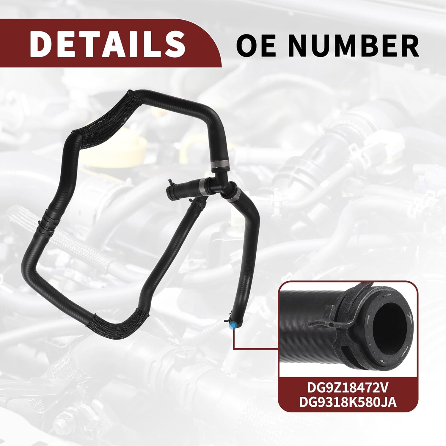 Engine Heater Hose Assembly for Ford Fusion 2.0L 2013-2016 High Sealing No.DG9Z18472V | Coolant Overflow Hose for Lincoln MKZ 2.0L 2013-2016 Black 1 Pcs