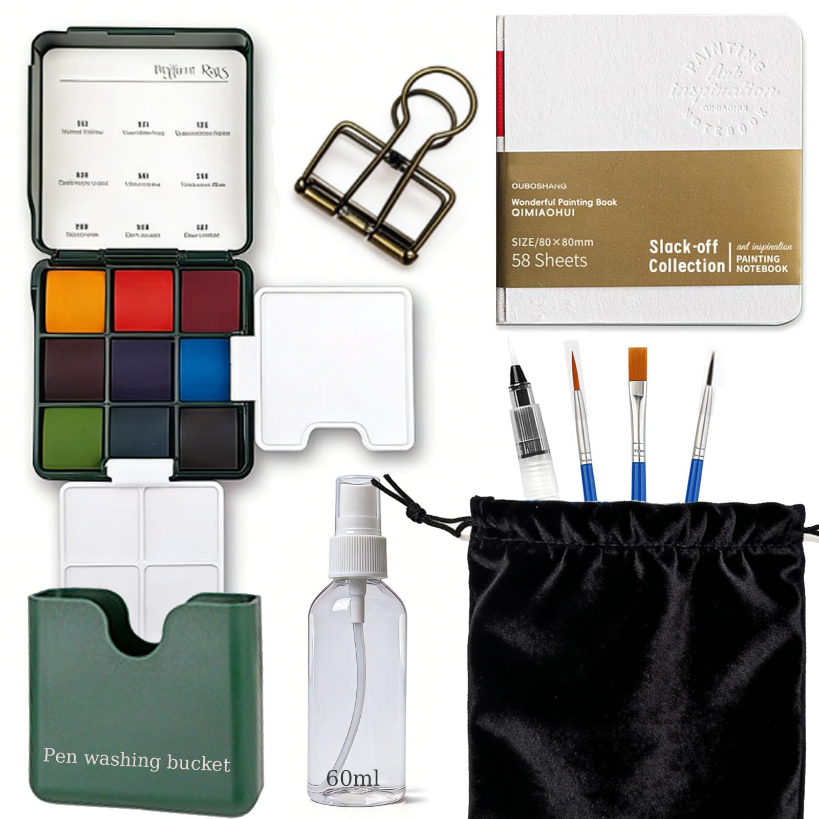 YouthLoxus Travel Watercolour Set, Mini Pocket-Sized Painting Set, Portable Watercolour Paint Set for Adults, Beginners (Sketchbook, Paintbrush, Watering Can, Storage Bag,Pen Washing Bucket)