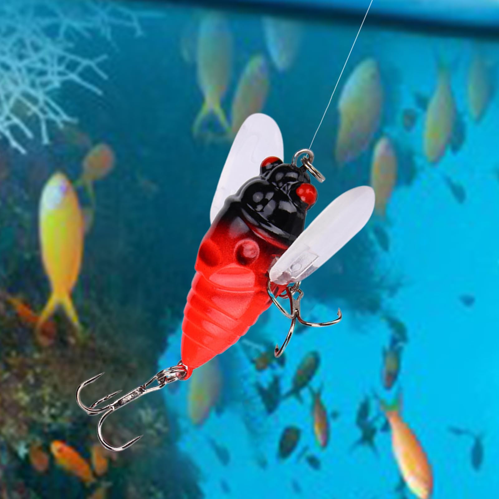 Cigada simulando esche di pesce,falsa esca cicala, affrontare un gancio forte attraente con il suono, accessori per attrezzatura da pesca, esche di pesce basso per gli uomini, all'aperto, acqua s