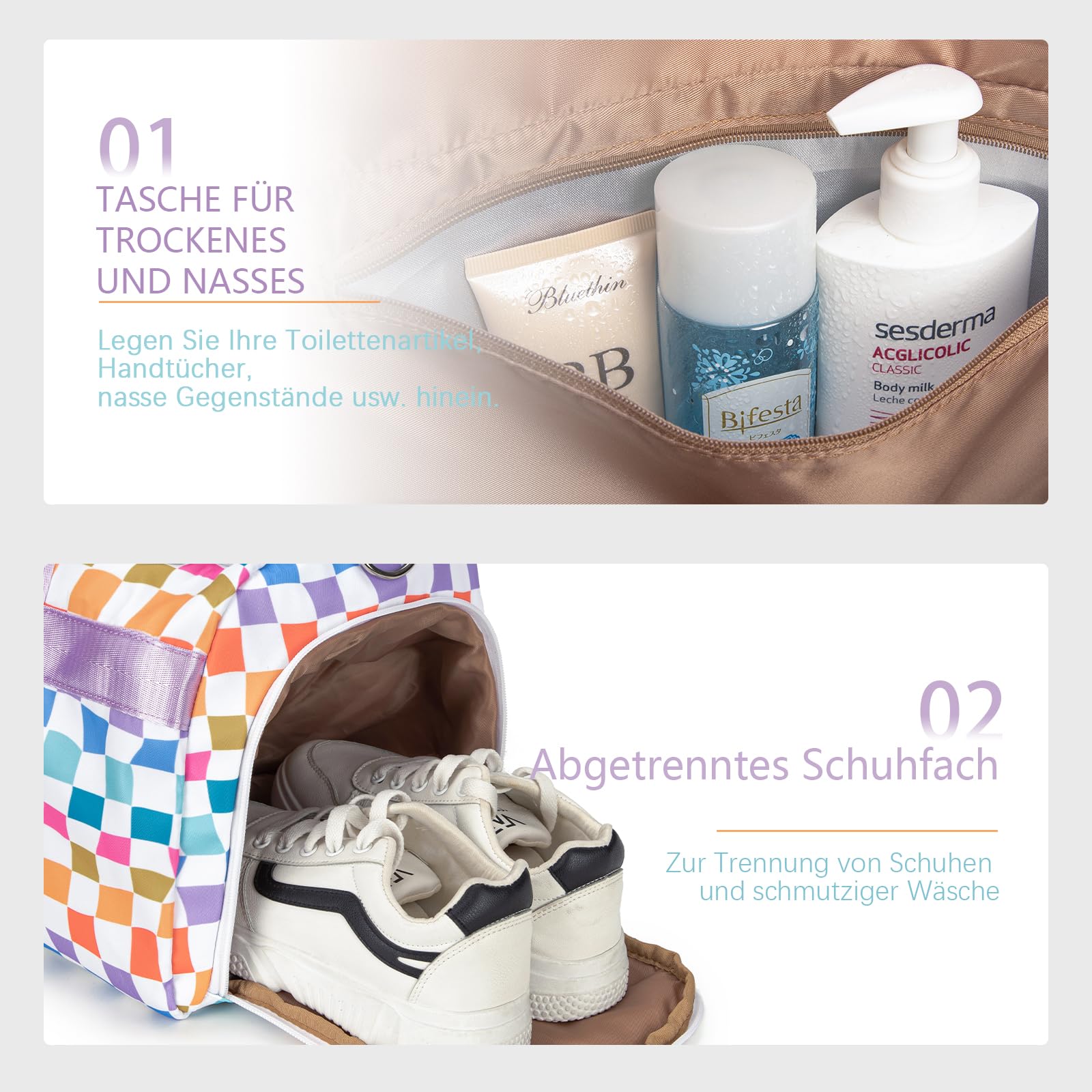 Bosidu Sporttasche für Damen & Herren, Große Reisetasche mit Schuhfach & Nassfach, Leichte Weekender Tasche, Fitness Tasche für Sport, Gym, Reise & Übernachtung