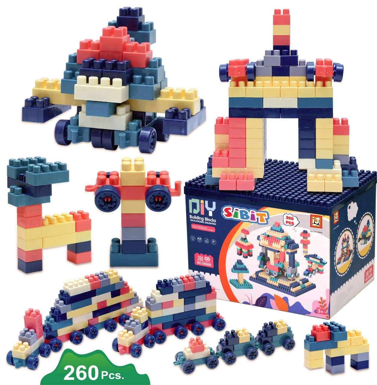SIBIT 260 Pcs Building Blocks for Kids Including Baseplate, Wheels & Architect Big Learning Building Blocks Set for Kids, Children & Toddler (Age 3 to 10 Years, Blue, 6+ Years)