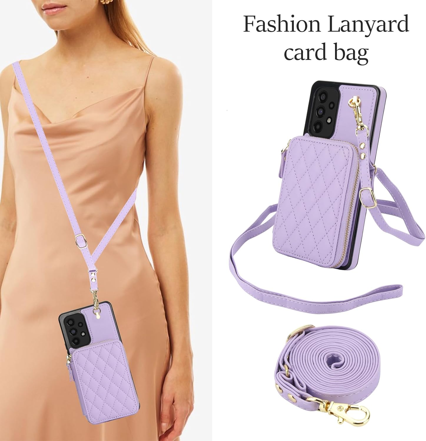 Phone Case for Samsung Galaxy A53 5G Wallet Cell Cover with Tempered Glass Screen Protector Wrist Crossbody Strap RFID Blocking Credit Card Holder TPU A 53 G5 53A SM A536U 6.5" 2022 Women Girls Purple