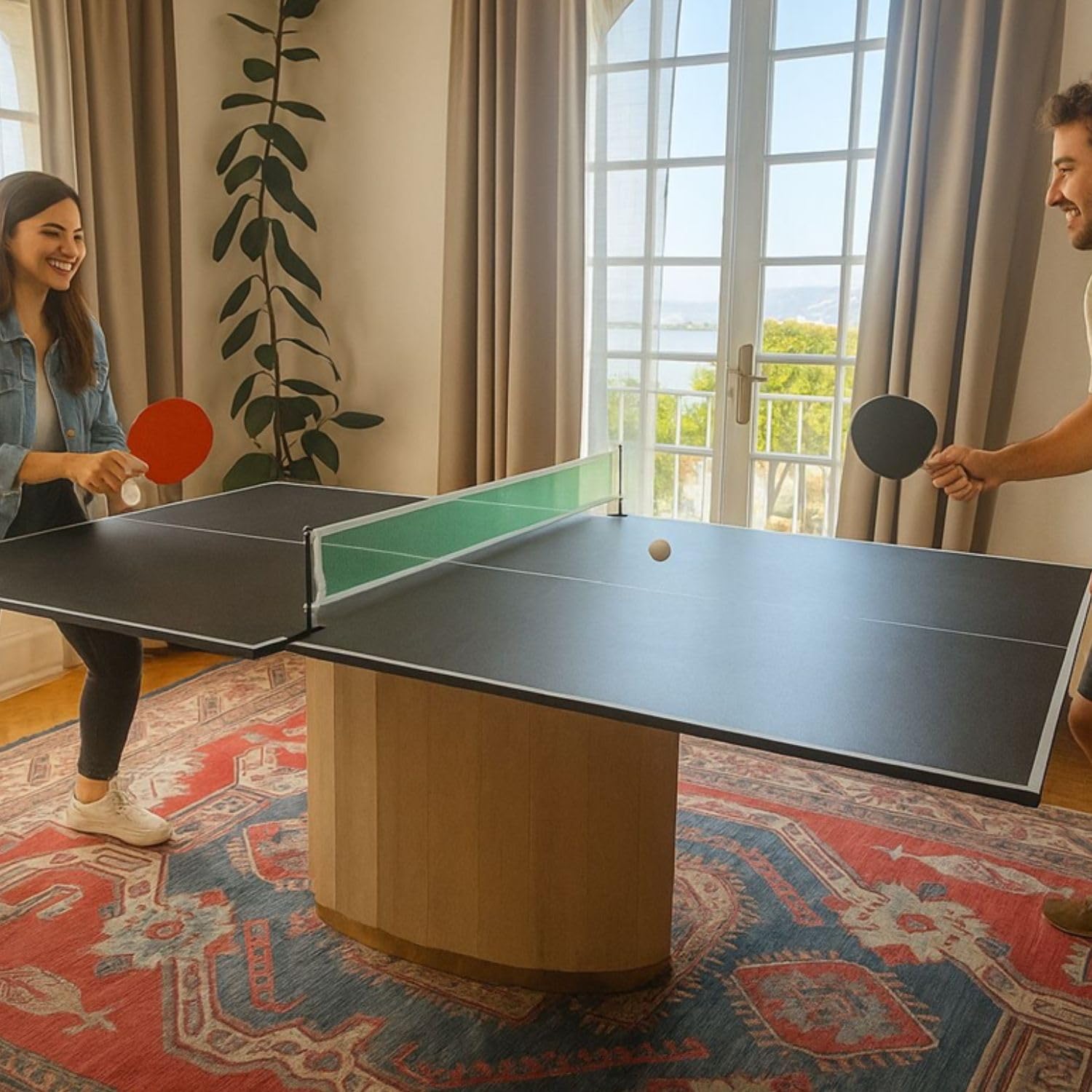 SOKKER Plateau de Ping-Pong Pliable en 3 Panneaux, 208 x 112 cm, avec Filet, Raquettes et Balles