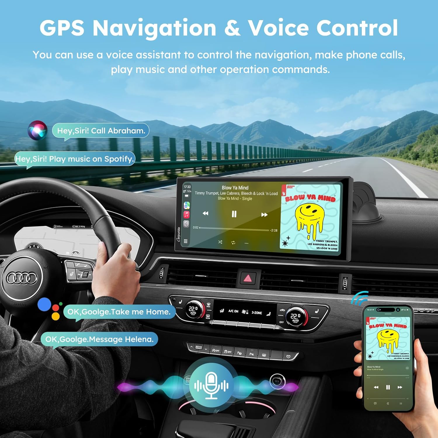 CARPURIDE W125S 11.26 Inch HD Wireless Carplay & Android Auto Screen, 4K +1080P+1080P Dash Camera for Cars with 64GB Card, with Loop Recording, Bluetooth, Voice Control, GPS, FM, Super Link