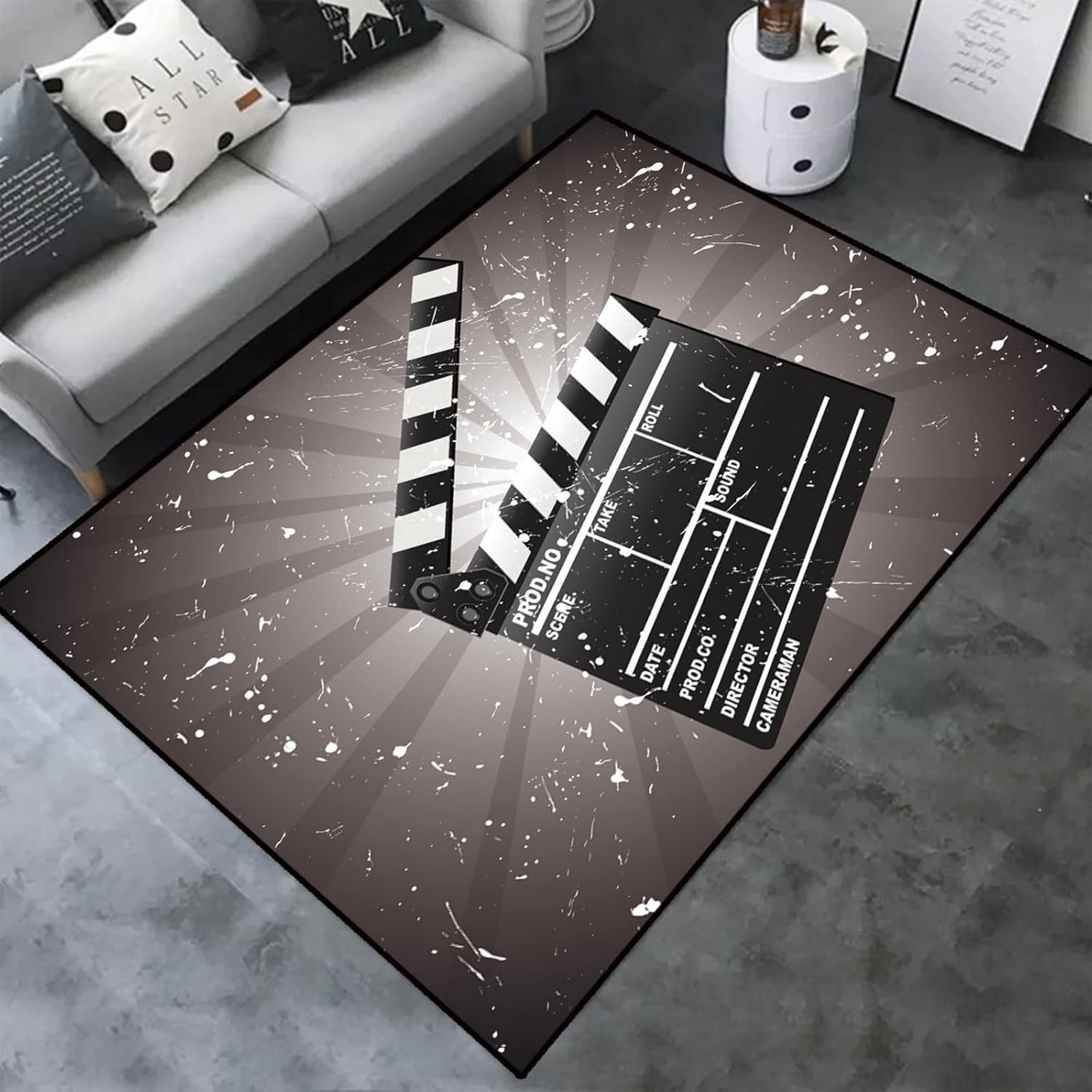 Movie Clapboard Area Rug Movie Night Home Theater Film Art Rugs Cinema Area Carpet Non-Slip Home Decoration for Bedroom Living Playing Room (Movie-1)