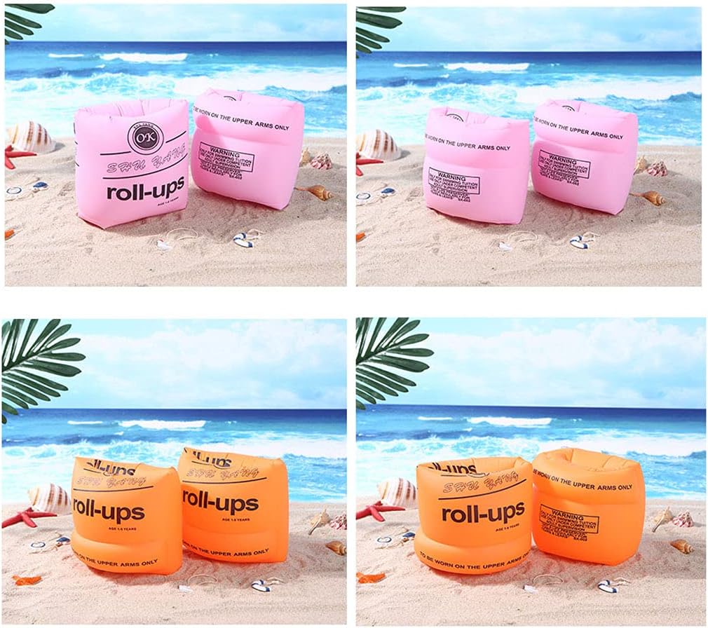 YMLHOME Swim Arm Bands Inflatable Swimming Arm Float Rings Floater Sleeves Roll Up Arm Floaties for Kids and Adults, Pack of 4 (Orange) : Toys & Games