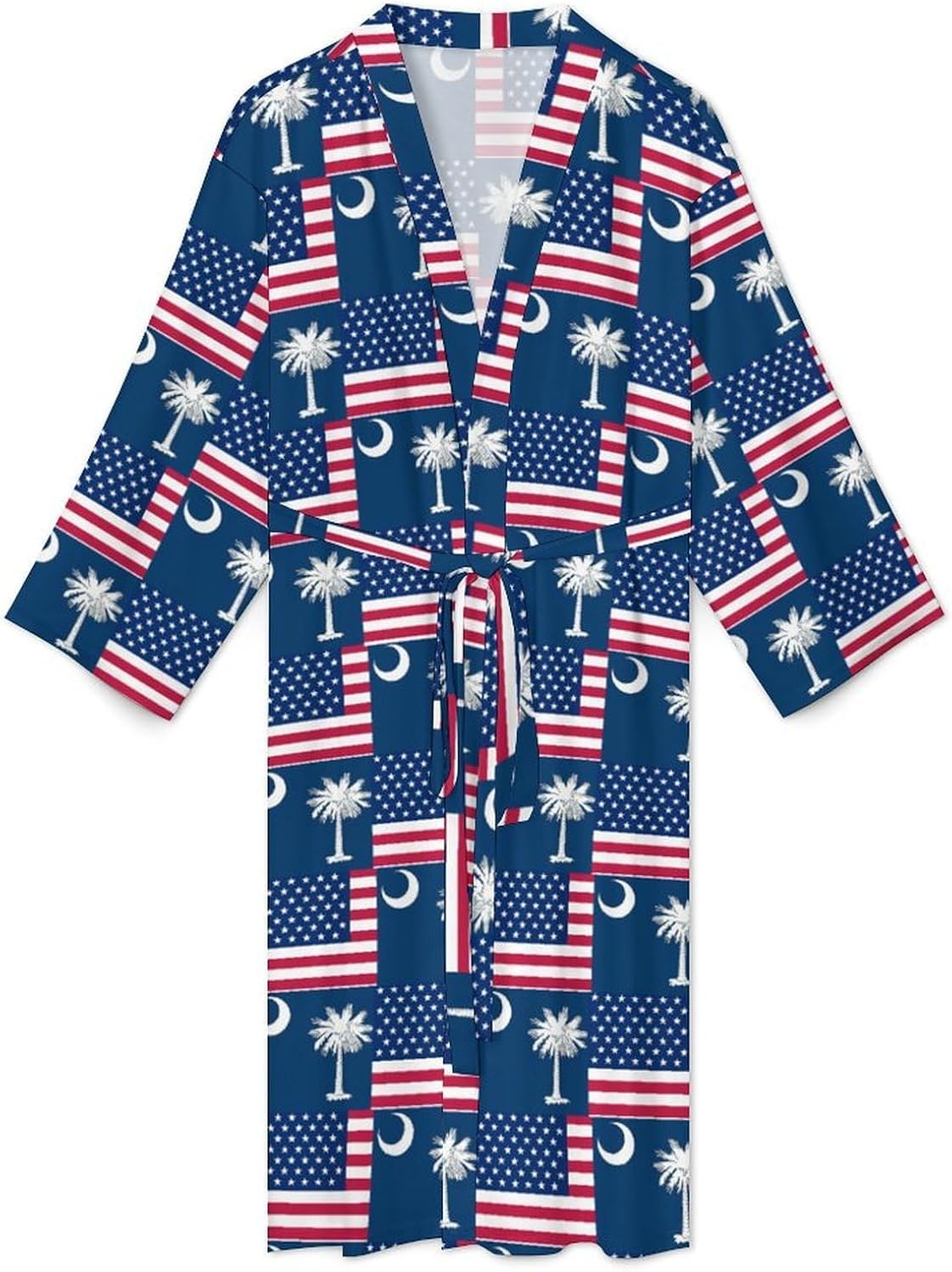 Flag of Usa And South Carolina Mens Robe Long Bathrobe for Women Bath Robes Lightweight Soft Printed Sleepwear