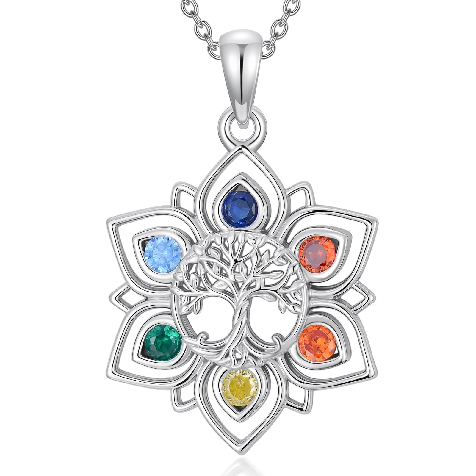 Baum des Lebens Halskette Chakra Anhänger 925 Sterlingsilber Lotus Halskette Chakra Schmuck Geburtstagsgeschenk für Frauen Mütter