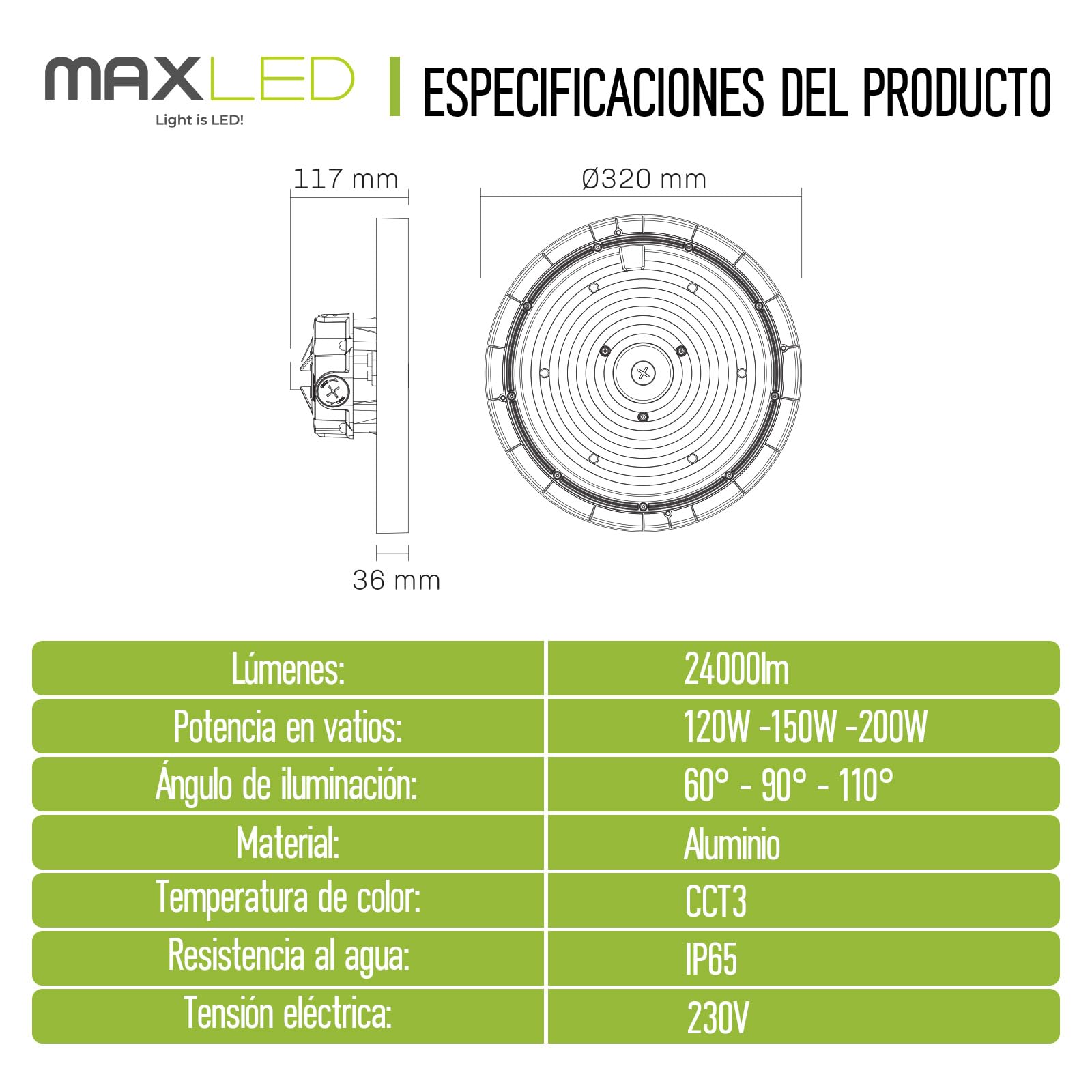 200W UFO LED Lámpara de Alta Bahía 32000LM Campana Led Industrial CCT Regulable 120W/150W/200W Focos Led Interior Techo IP65 Impermeable 60-110º Para AlmacénGaraje Fábrica Taller