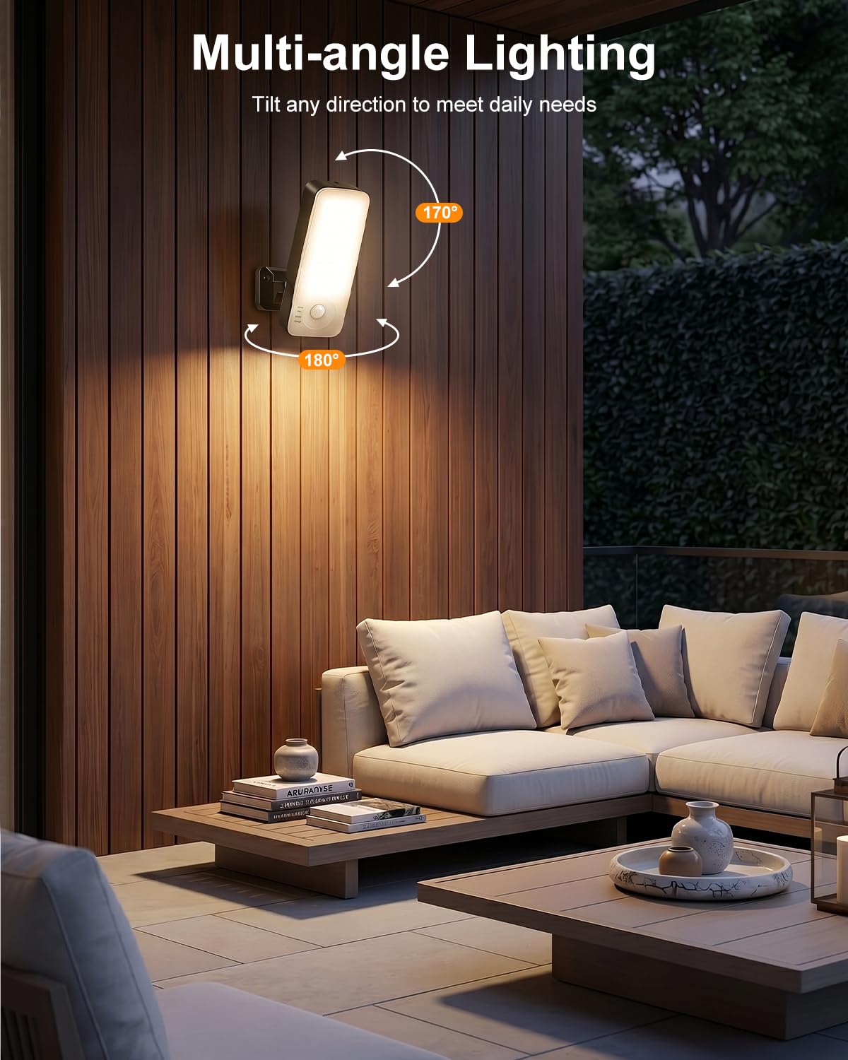 Außenwandleuchte mit Bewegungsmelder, 10000mAh Akku Aussenlampe mit 3 Modi 3000K-6000K Wandleuchte, IP65 Wasserdichte Außenleuchte für Garage, Garten, Hof, Haustüren