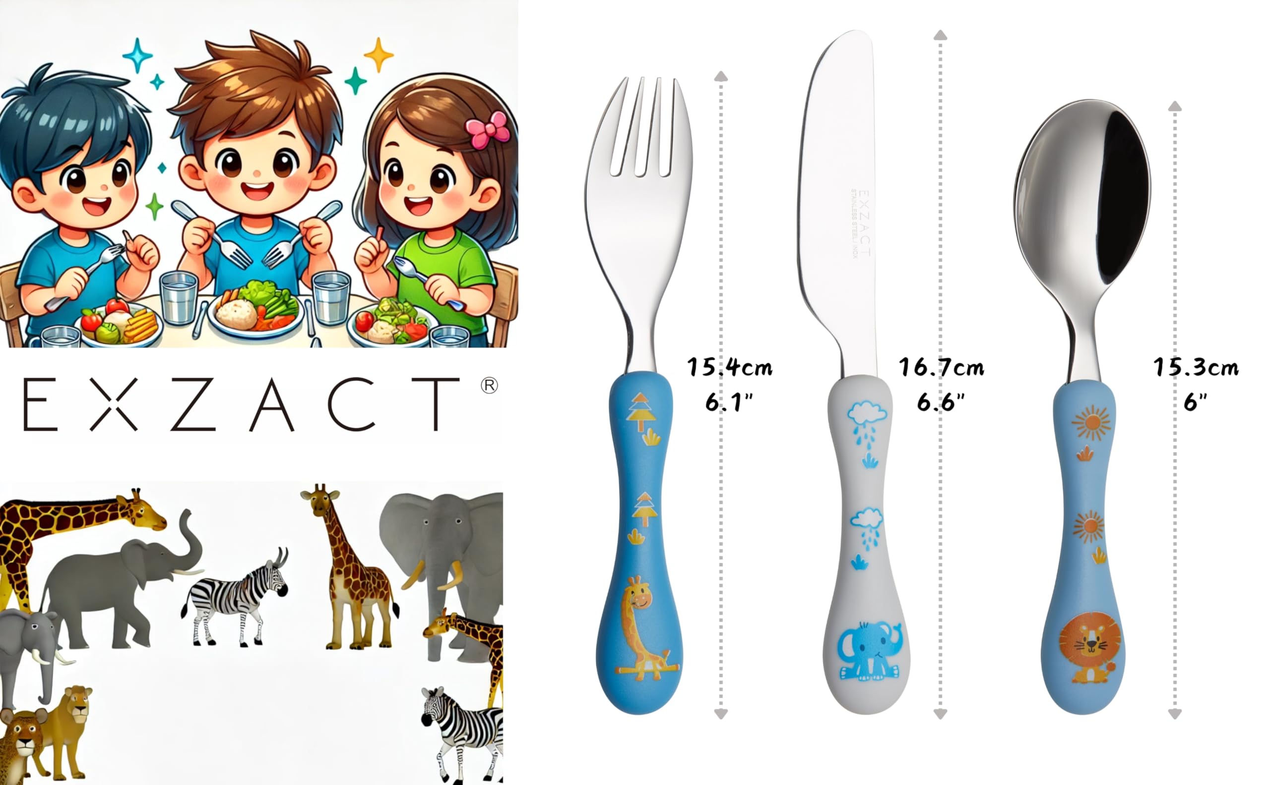 Set De 4 Couverts Enfants En Inox - 2 Fourchettes + 2 Cuillères, Motifs Fruits - Lavable Au Lave-vaisselle - 10